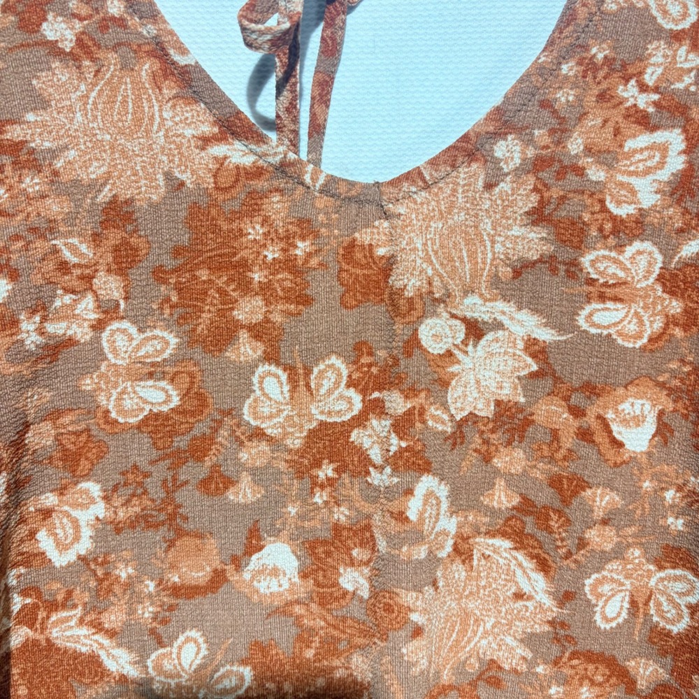 Sky And Sparrow Womens Terracotta Floral Butterfly V-Neck Balloon Sleeve Top L - Picture 3 of 3